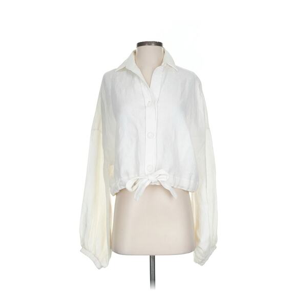 Unbranded Jackets & Blazers - Lerrs White Like Collared Cropped Balloon Sleeve Jacket Top Small